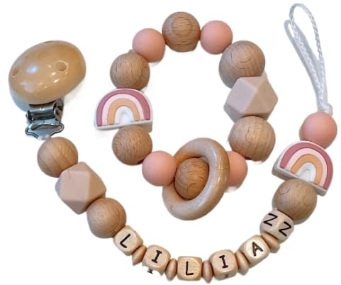 2er Set personalisiertes gestaltetes Babygeschenk mit Namen für Junge Baby Geschenk personalisiert zur Geburt & Taufe (Regenbogen Set)