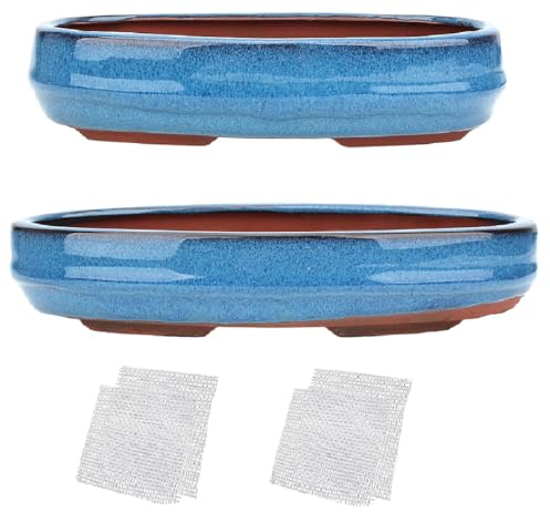 Lot de 2 pots de fleurs pour bonsaï 20,3 à 24,6 cm + 4 grilles de drainage en maille souple