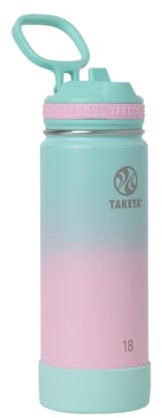 Takeya Actives - Botella de agua de acero inoxidable aislada al vacío de 18 onzas con tapa con popote, calidad prémium, Ombre Dream