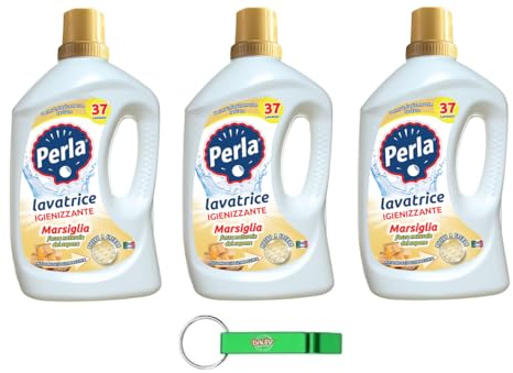 3 x Perla Detersivo Lavatrice Marsiglia Detersivo Liquido Per Bucato - Detersivo Liquido Detersivo per Lavatrici Marsiglia 37 lavaggi - 1850ml + Beni Culinari Portachiavi Gratis