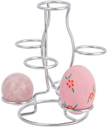 NBEADS Support à œufs, 12x10.5x14.2 cm Distributeur Oeuf Rangement Présentoir 7 Oeufs Présentoir Multi-sphères en Fer Porte-œufs Portable pour Boule de Cristal Terrestre Ornement de Bureau, Argent