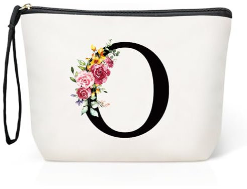 Personalisierte Initialen Große Make-up-Tasche, Schminktasche Damen, Reise Canvas Kosmetiktasche, Geburtstagsgeschenke für Frauen und Mutter, Geschenke für Freundinnen, Braut und Brautjungfern O