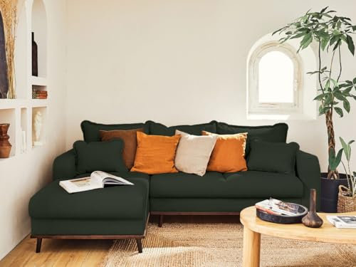 Lisa Design Albane - 4-Sitzer Ecksofa Links - schlaffunktion und Bettkasten - aus Cord Grün