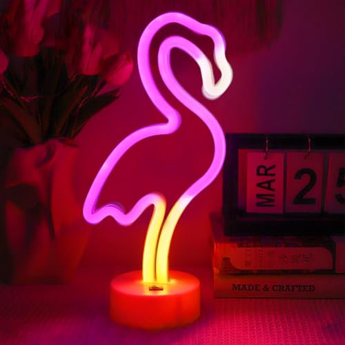 Flamingo-Neon,Flamingo Leuchtreklame Neonlicht,LED Leuchtschilder angetrieben von Batterie oder USB,Flamingo Lampe für Neonlicht Schilder für Weihnachten Hochzeit Bar (Drei farbige Lichter)