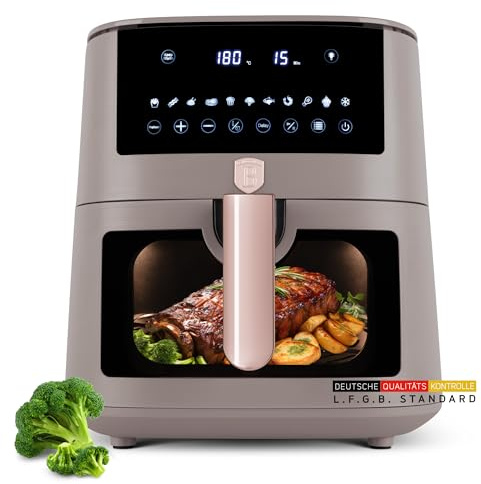 Berlinger Haus Heißluftfritteuse 8 Liter Taupe Collection – Sichtfenster – 11 Programme – Fettfreies Kochen – TitanPro Antihaftkorb – 1650 W – Airfryer – Küchengerät