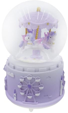 Ieron Boule à Neige carrousel Musical Licorne avec lumières Scintillantes, Musique et Base rotative, décoration de Boule d'eau en Verre de 80 mm (Violet)