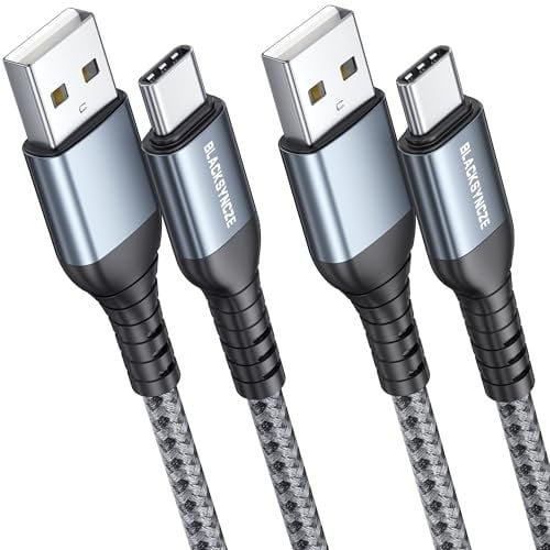 BLACKSYNCZE USB C Charger Cable, 2-Pack 2M Type C Charger Fast Charging Nylon Braided USB C Cable for iPhone 15 Pro Max, Samsung Galaxy S24 S23 S22 S21 S20 fe A54, Huawei P50 P40, Google Pixel