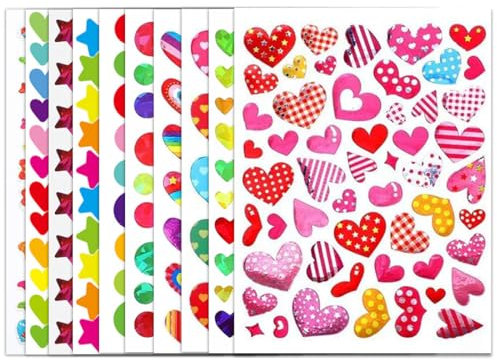 CPJJ 3D Liebes Herz Aufkleber Für Kinder,20 Bögen Bunte Aufkleber Liebes Aufkleber Für Kinder Herz Dekorative Aufkleber Lehrer Belohnungs Aufkleber Für Jungen Mädchen Bastelparty