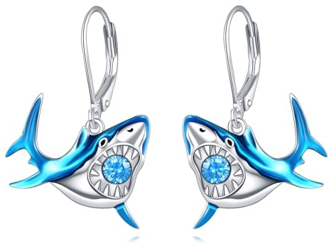 Hai Ohrringe Hängend S925 Sterling Silber Haie Ohrstecker Fisch Ohrhänger Hebeback Hai Themen Schmuck Geschenke für Damen Frauen Männer Hai -Liebhaber