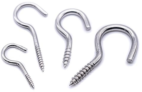J Clarke Marine 10pcs Stainless Steel Cup Hooks A4 316 Non Rust SS Ceiling self Taping Screw Hook (4.8mm x 65mm)