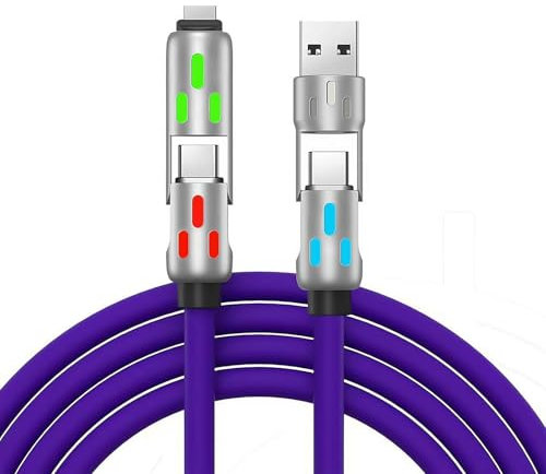 Generic 240W RGB 4-in-1 Fast Charging Cable, USB C/A 1.2m, 5A, 480Mbps, Purple, Smartphone/Tablet/Other Devices