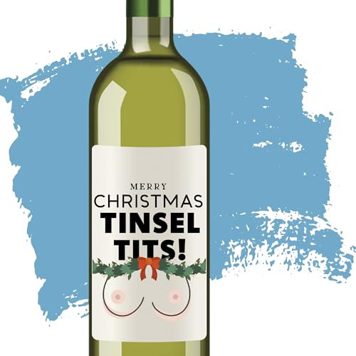 Funny Rude Wine Gin Vodka Bottle Labels - Secret Santa Gift Merry Xmas Tinsel T*ts Pack of 3 Wine Bottle Labels