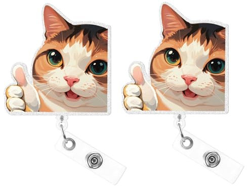 Lot de 2 bobines de badge amusantes pour décoration, bobines de badge en forme de chat mignon, bobines de badge amusantes, bobines de badge rétractables, porte-noms, décoration, bobines de badge