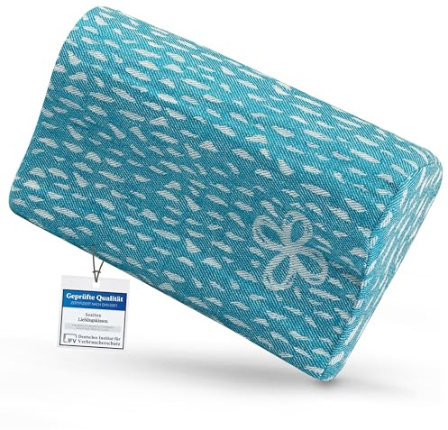 sositex | 1 Premium Kissen für Sauna, Hängematte, Strand, Nackenstütze, Reisekissen | Design: Wave | Maße: 30 x 20 cm, Bezug100% Leinen, Polster PUR (Petrol/White)