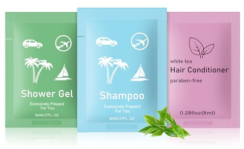 Lot de 100 shampoings et après-shampoing pour le corps - Format voyage - Gel douche
