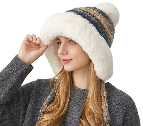 Reima Muetze MüTze Damen Mit Ohren Stirnband Damen GefüTtert Knit Factory MüTze Damen Muetze Fuer Aeltere Damen Wollmuetze Damen Dunkelblau Beani Women's Cold Weather Sets