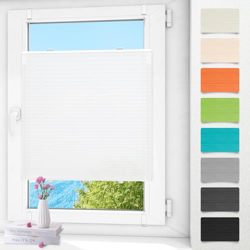 Plissee ohne Bohren klemmfix Weiß 25x100cm Plisseerollo mit Klemmträger Blickdicht easyfix Jalousie Rollo für Fenster und Tür