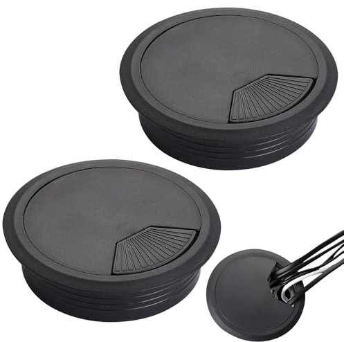 Lot de 2 passe-câbles pour bureau - 80 mm - Passe-câbles en plastique noir - Idéal pour la protection des câbles