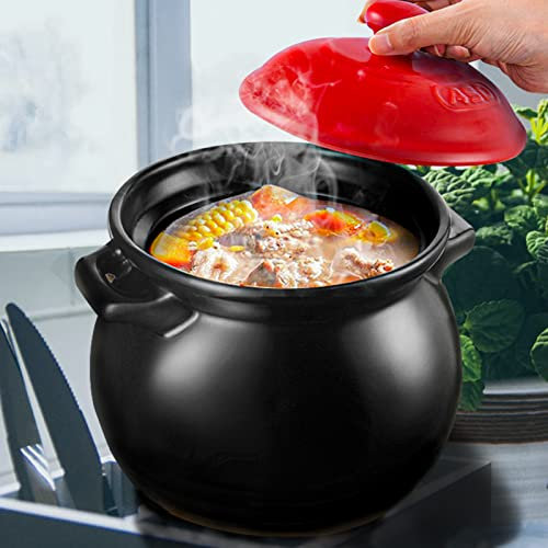 Mxxephemer Clay Pots for Cooking Indian Stew Pot, Modern Casserole Dish Hob To Oven Casserole Pan, Porridge Earthenware Cooking Pot Stew Pan Best,black2.5L (Black 4.6L)