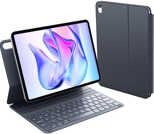 CHESONA Hülle mit Tastatur für iPad 10 Generation/11 Gen A16 2025, Ultraschlankes & Leichtes Design, Magnetische Tastatur mit Einstellbare Winkel, Deutsches QWERTZ-Layout, Grau