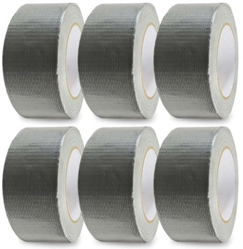 G4GOODS® 6 Rolls of Silver Duct Tape 50mm x 50m - Heavy Duty Gaffer Tape Waterproof Anti-Tear Strong Adhesive Gaffa Tape for Sealing Repairing Packing Moving Gaffer's Tape for Home Office Use