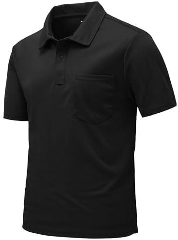 Rdruko Poloshirt Herren Kurzarm mit Brusttasche Polohemd T-Shirts Sommer Golf Polo Shirt Slim Fit für Männer-Schwarz L