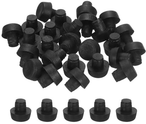 QUARKZMAN 25Pcs Rondes Bumpers De Table en Verre avec Tige, Patins Anti-Dérapants en Caoutchouc Doux pour Trou De 6mm, Espaceurs De Table Pads De Meuble Caps De Pied Caches Protecteurs, Noir