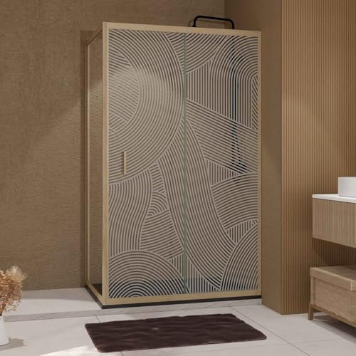 Porte de Douche Coulissante avec Retour 120x80x200cm Style Japandi Arrondi - Cadre Effet Bois