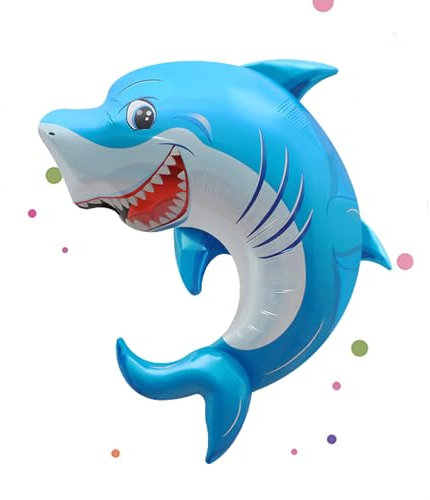 Hai Folienballon für Kinderparty, 75 x 57 cm, Blau, Party Dekoration, Babyparty Dekoballon Geburtstag Junge Mädchen, Folienballon, Helium Ballon, Haifisch Luftballon, Hai Deko