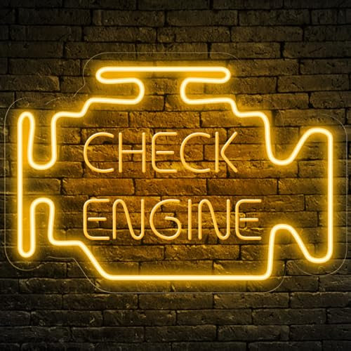 Check Engine Neon Sign, LED Garage Sign Wall Art Dimmable Neon Light for Garage Decor Auto Repair Shop Workshop, Man Cave, Gifts for Men, Dad, Car Enthusiast
