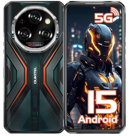 OUKITEL WP55 Android 15 Rugged Smartphone 5G, 36GB+256GB/2TB Telefono Indistruttibile, 11000mAh(33W) Cellulare Antiurto, 6.6” FHD+ 120Hz, 108MP+32MP+8MP Camera, 5G Dual SIM//IP68/69K/OTG/NFC/Face ID
