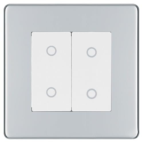 BG Nexus Screwless Polished Chrome Double Secondary Touch Dimmer Switch White Insert