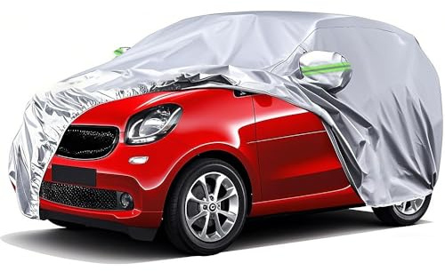 Autoabdeckung passend für Smart fortwo - Staub, Sonnen, Regenschutz, leicht und dünn, 210T TAFT, wasserdicht, Allwetterschutzabdeckungen, silberfarben