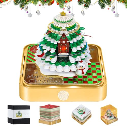 Yuning 3D-Notizblock,3D Kalender Abreißen 2026 Schreibtischkalender mit Licht,Tischkalender 2026 3D-Abreißen Notizblock Tischkalender-notizblock,Papier Schnitzen Desktop Dekoration (Weihnachtsbaum)
