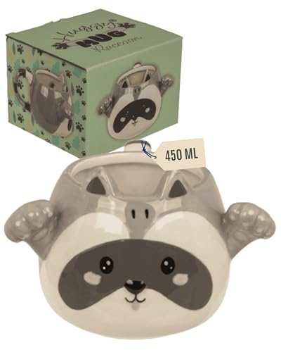 Out of the blue Keramikbecher Waschbär – 450 ml Dolomit-Tasse im Tierdesign – große Kaffee- & Teetasse für Alltag, Büro & Home-Office – Geschenkbecher inklusive Verpackung