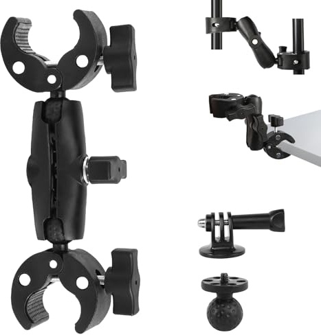 Supporto Action Camera Supporto Morsetto per Fotocamera con Filo da 1/4-20 Morsetto a Doppia Testa Rotante a 360° Super Clamp per GoPro Treppiedi Leggeri Riflettori Biciclette Moto Manubri