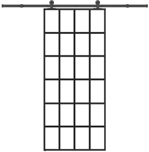 QJBSAVVA Schiebetür 90x205 cm ESG-Glas Schwarz Aluminium Rahmen Modernes Design Platzsparend Robust & Geräuscharm für Flur Küche Büro Loft