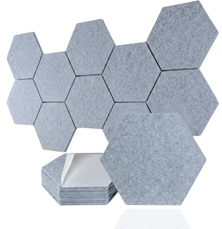 G.schmückt Akustikplatten Filz selbstklebend, 12 Stück Akustikpaneele Hexagon, Schallabsorber Wand, Schallschutz & Wandverkleidung 30x26x1 cm ([03] Hellgrau, 36er Pack)