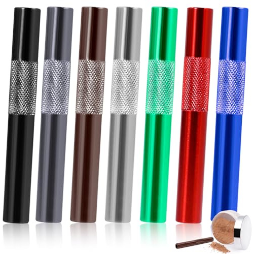 7 Stück Ziehröhrchen Set, 7 cm Koks Röhrchen, Ziehröhrchen Metall Röhrchen Sniffer, Tragbarer Wiederverwendbar für Picknicks, Camping, Reisen (Schwarz, Pistolenschwarz, Rot, Blau, Braun, Silber, Grün)