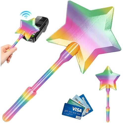 Baguette Magique Carte 3D, Baguette Magique Carte Bancaire, Mode de Paiement sans Contact, Porte Carte Baguette Magique, Baguette Magique CB pour Einkaufen, Supermarkt et Cadeau Créatif (Arc-en-Ciel)