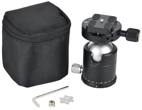Akozon Aluminum Alloy Ball Head, 44mm Panoramic Tripod Head with 1/4 Plate and Bubble Level, for DSLR Camera and Telephoto Lenses