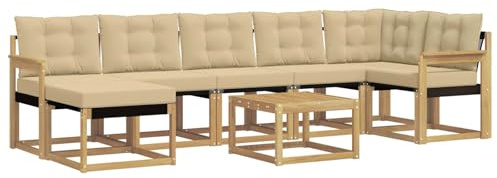 vidaXL Outdoor-Sofagarnitur mit Kissen 8 pcs Weiß und Beige, Moderne Minimalistische Gartenlounge, Robuste wetterfeste Möbel, Bequeme Texilene Couch, Sitzplatz für den Garten