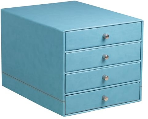 Rhodia 318867C Schubladenbox (mit 4 Schubladen, Griffe aus Metall, Kunstleder, elegant und praktisch, ideal für Ihr Büro oder Ihr zu Hause) 1 Stück, türkis
