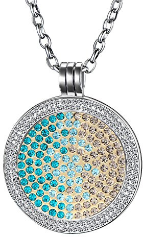 Morella Damen Halskette 70 cm Edelstahl und Zirkonia Anhänger mit Coin 33 mm im Schmuckbeutel