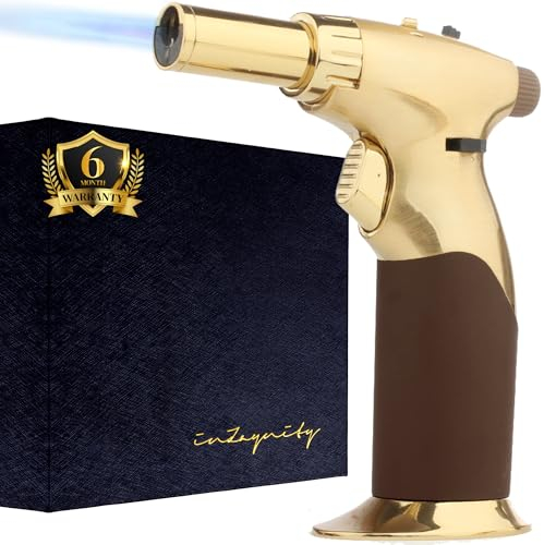 Mächtiger Bunsenbrenner Butan-Fackel nachfüll&verstellbar Fackeln & Kerzenflamme 2-1 mit Hände frei Schalter Backen,Kochen,Grillen,Creme Brulee (,Gold)