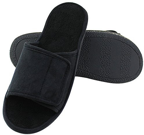 Magtoe Pantofole da interno in micro camoscio lavabile in memory foam regolabile da uomo, Nero, 13-14 US