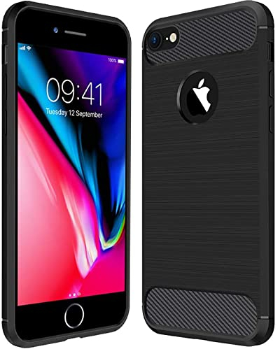 CoolGadget Premium Carbon Handyhülle TPU für iPhone 7 / iPhone 8 / iPhone SE 2 / iPhone SE 3, stoßfest, Kratzfest, rutschfest, Anti-Fingerprint, schwarz