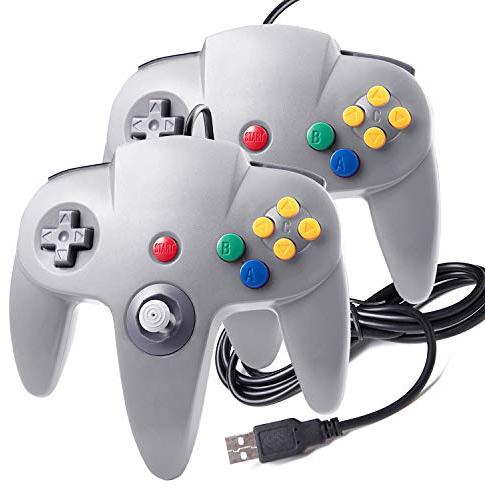 suily USB Controller für N64 Spiele Classic USB Gamepad Joystick mit Kabel für Windows PC Mac Raspberry Pi(2 Pack, Grau)
