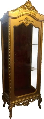 Casa Padrino Barock Vitrine Gold/Bordeaux H 205 cm, B 70 cm - Vitrinenschrank - Wohnzimmerschrank Glasvitrine - Antik Look