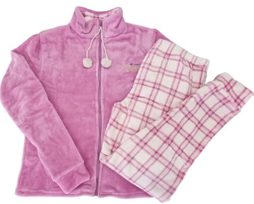 Pigiama Donna Invernale Micro Pile Caldo e Morbido (M, Luna Fragola)